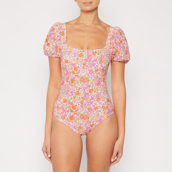 SOLD OUT Marina West Floral Puff Sleeve One Piece Swimsuit - Square Neck Swim - Picture 6 of 12